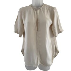 Theory Blouse Womens Small White 100% Silk Classic GGT Split Neck Short Sleeve